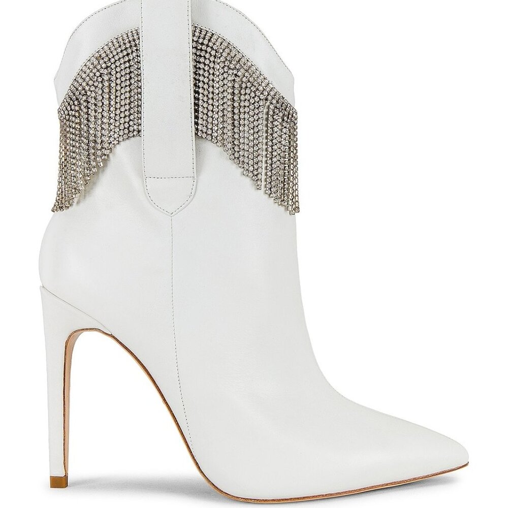 RAYE Blade Bootie in White leather high heel stiletto rhinestone cowboy boot
